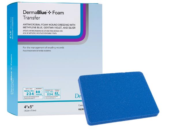 DermaRite 76040514 DermaBlue+ Antimicrobial Foam Wound Dressing 4 in x 5 in – 10 per Box DermaRite 76040514 DermaBlue+ Antimicrobial Foam Wound Dressing 4 in x 5 in – 10 per Box