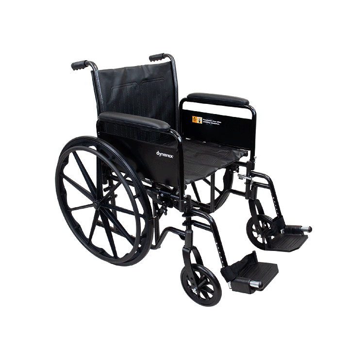 Dynarex 10224 DynaRide S2 Wheelchair - 18" x 16" w/ Detach Full Arm FR, Silver Vein, 1pc/cs