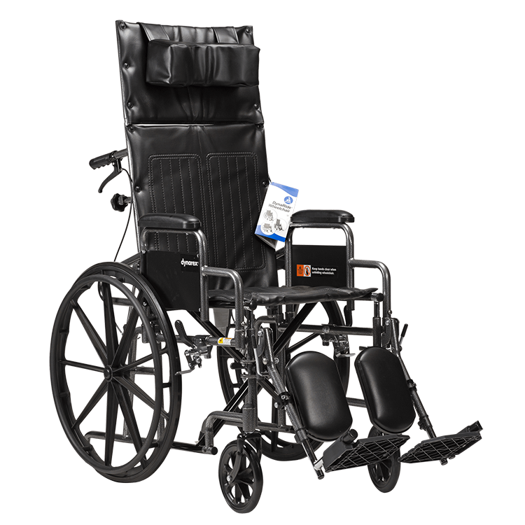 Dynarex 10241 DynaRide Reclining Wheelchair - 22" x 18" w/ Detach Desk Arm, Silver Vein, 1pc/cs