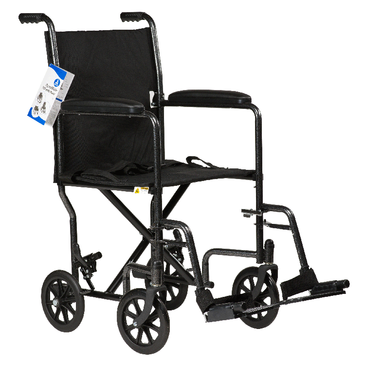 Dynarex 10242 DynaRide Transport Wheelchair - 17" x 16" w/ Fixed Full Arm, Steel, 1pc/cs