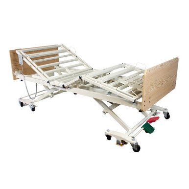 Dynarex 12013-OAABSC DB300 Bariatric LTC 5 Function Low Bed - Wood Boards - Lt. O, w/ Assist Bar, SC, 1pc/cs