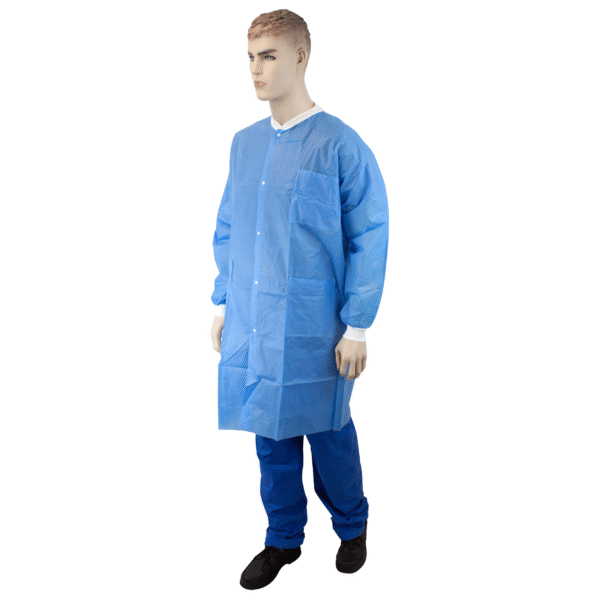 Dynarex 2074 Lab Coat w/ Pockets, Large, Blue, 3/10/cs