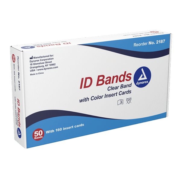 Dynarex 2187 ID Bands, Clear Band w/Color Card Insert, 5/50 cs