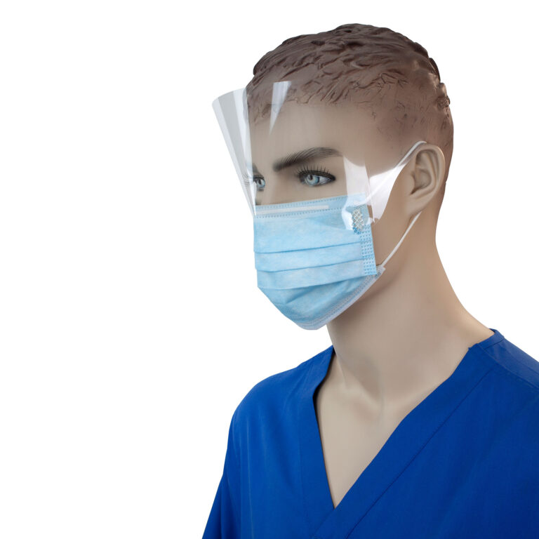 Dynarex 2202 Procedure Face Mask w/ Ear Loop and Plastic Shield, Blue, 4/50/cs