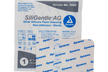 Dynarex 3082 SiliGentle AG - Silicone Foam Dressing, 4" x 5", 5/10/cs