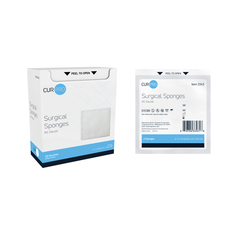 3343_Surgical-Sponge_Box-Pack_72dpi.png Dynarex 3343 Surgical Gauze Sponge - Sterile 2's, 4" x 4" 12 Ply, 24/25/cs