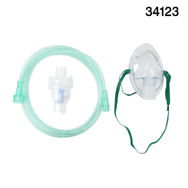 Dynarex 34123 Small Volume Nebulizer Cup 6cc w/Aerosol Elongated Mask, 7', Universal Connector, Pediatric, 50/cs