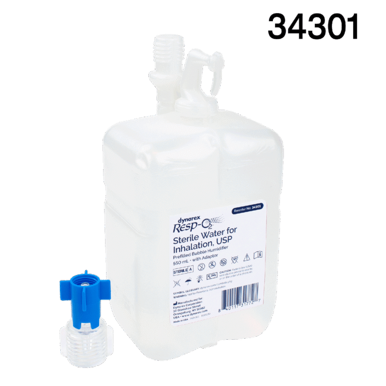 Dynarex 34301 Sterile Water for Inhalation, USP, Prefilled Bubble Humidifi, 550 mL w/ Adaptor, 12/cs