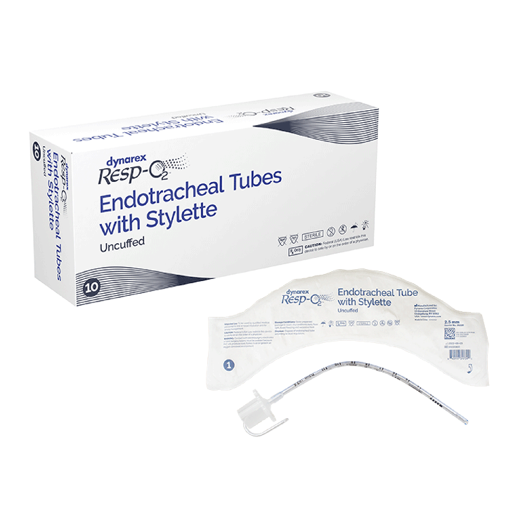 36228.png Dynarex 36228 Endotracheal Tubes w/ Stylette - Uncuffed, 2.5 mm, 10/bx
