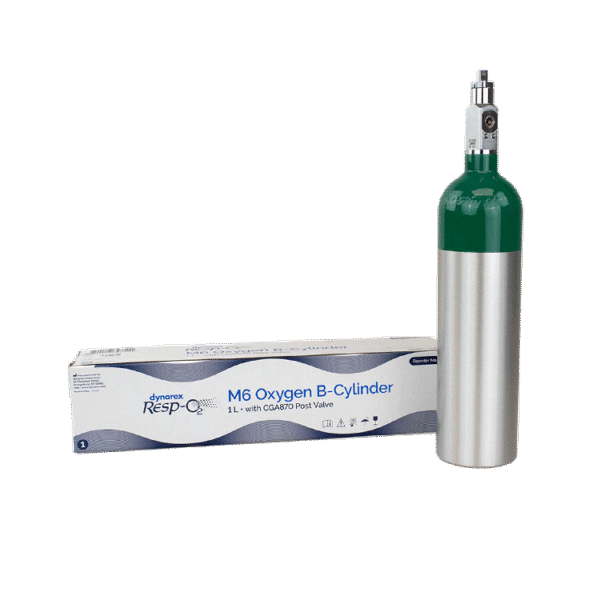 Dynarex 36393 M6 - Oxygen B-Cylinder w/ CGA870 Post Valve, 1 L, 1pc/cs