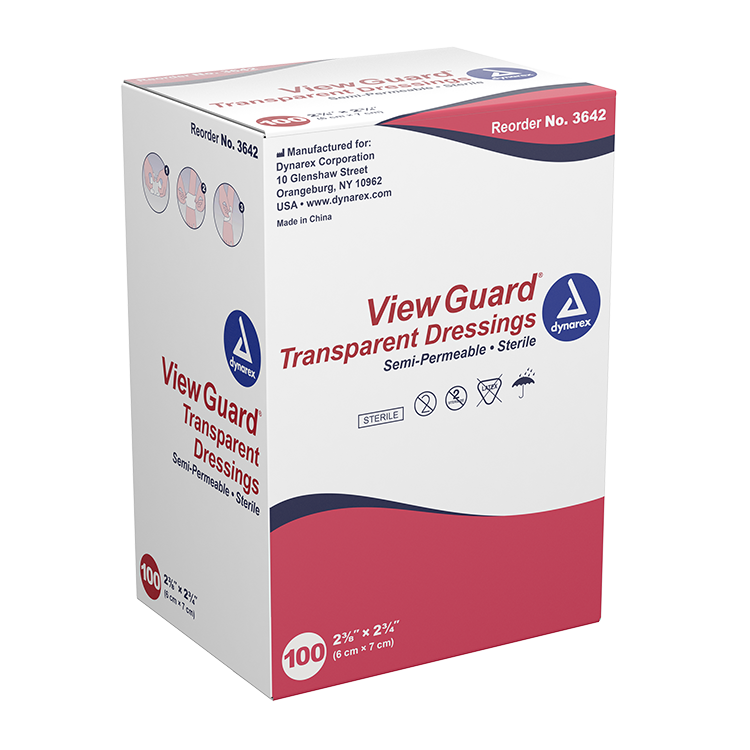 Dynarex 3642 View Guard Transparent Dressings - Sterile, 2 3/8" x 2 3/4", 4/100/cs
