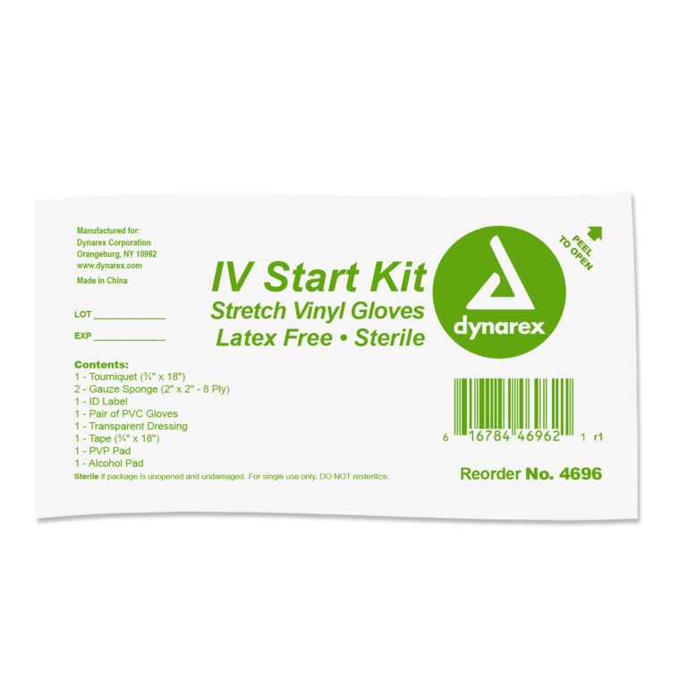 Dynarex 4696 IV Start Kit, w/ PVC Gloves, 50/cs