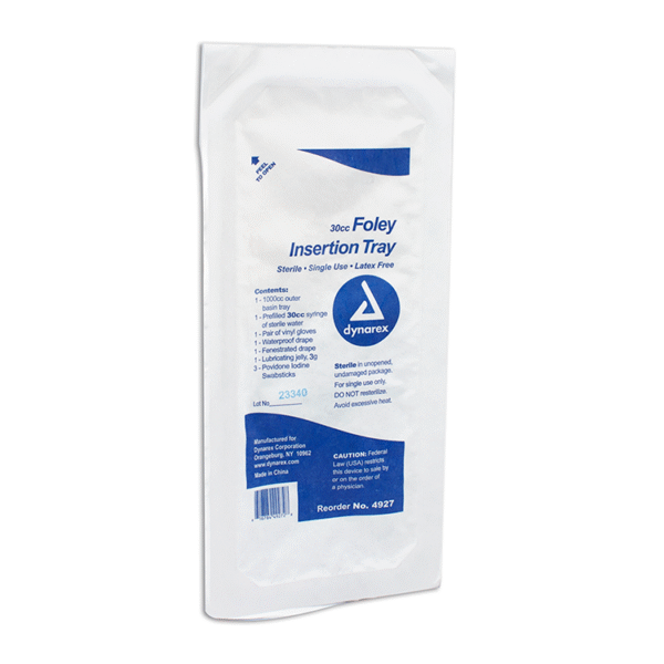 Dynarex 4927 Foley Insertion Tray w/ Prefilled Syringe - Sterile, 30 cc, 20/cs