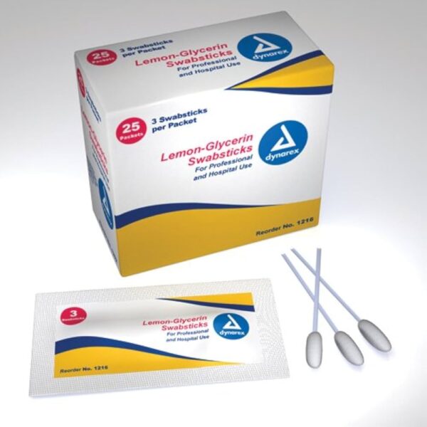 Dynarex 1216 Lemon-Glycerin Swabsticks, 3 Swabsticks per Packet, 10/25/cs