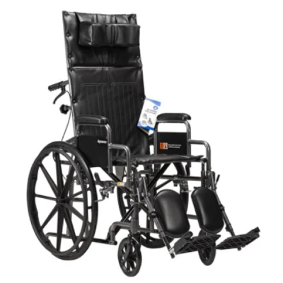 Dynarex 10238 DynaRide Reclining Wheelchair - 16" x 16" w/ Detach Desk Arm, Silver Vein, 1pc/cs