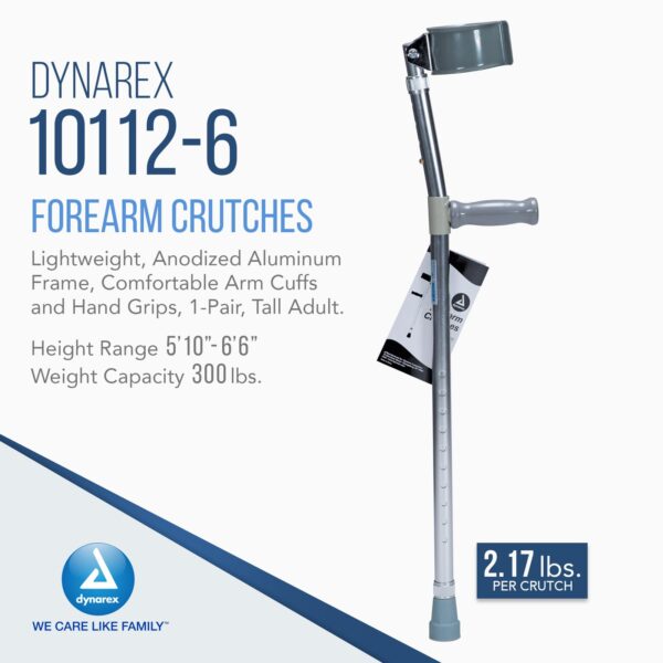 Dynarex 10112-6 Forearm Crutches - Tall, 5'10" - 6'6", 6 pair/cs