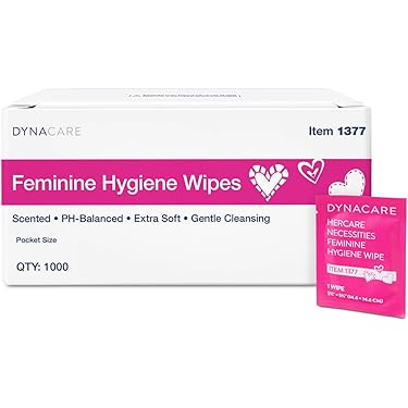 Dynarex 1377 HerCare Necessities Feminine Hygiene Wipes, Pocket Size, 5 3/4" x 5 3/4", 1000/cs