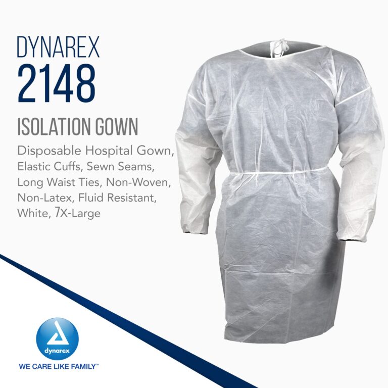 Dynarex 2148 Isolation Gown Poly - Coated Barrier, 7XL, White, 10/5/cs