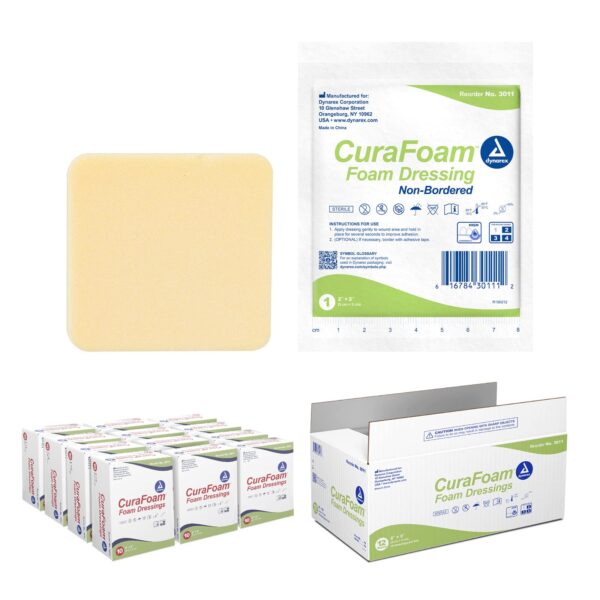 Dynarex 3011 CuraFoam - Foam Dressing, 2" x 2", 12/10/cs