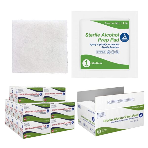 Dynarex 1114 Alcohol Prep Pad - Sterile, Medium, 20/100/cs