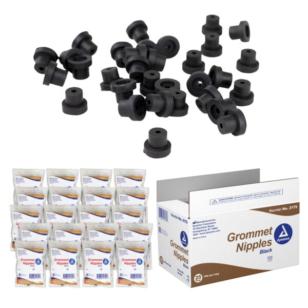 Dynarex 2179 Grommet Nipples, Black, 25/100/cs