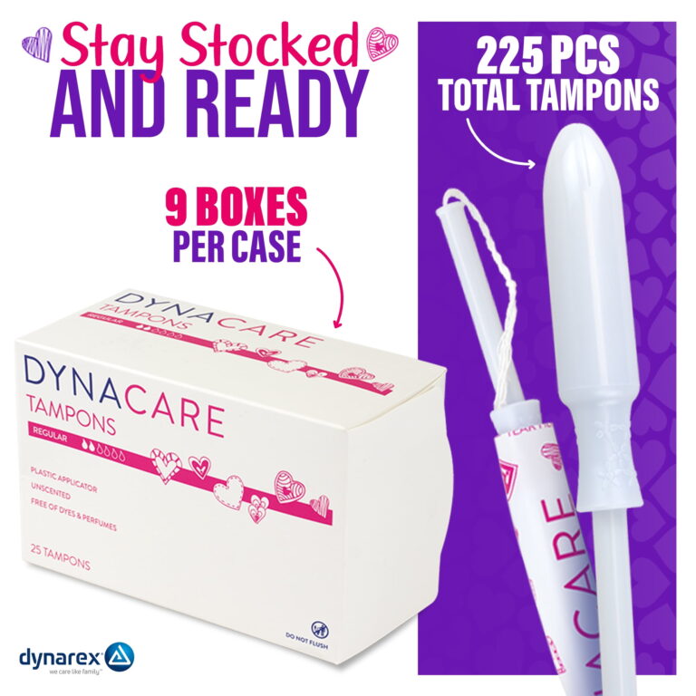 Dynarex 1357R Regular Tampons Plastic Applicator, 6-9gr absorbency, 9/25/cs
