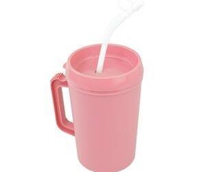 Dynarex 4219 Carafe, Insulated (hot or cold) w/ Lid and Flexible Straw, 34 oz., Mauve, 24/cs