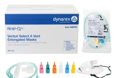 Dynarex 33070 Venturi Select A Vent Elongated Mask w/7 dilutors 7' (2.1 m), Adult, Standard Connector, 50/cs