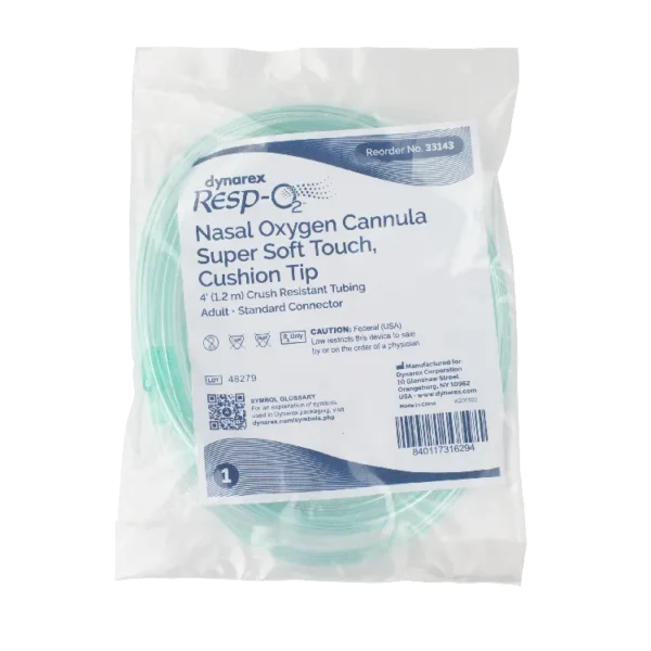 Dynarex 33143 Nasal Oxygen Cannula Super Soft-Touch Cushion Tip w/ 4' (1.2, Adult/Standard Connector, 50/cs