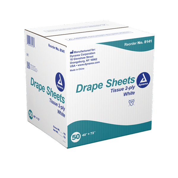 Dynarex 8141 Drape Sheets, 40" x 72", 2 Ply, White, 50/cs