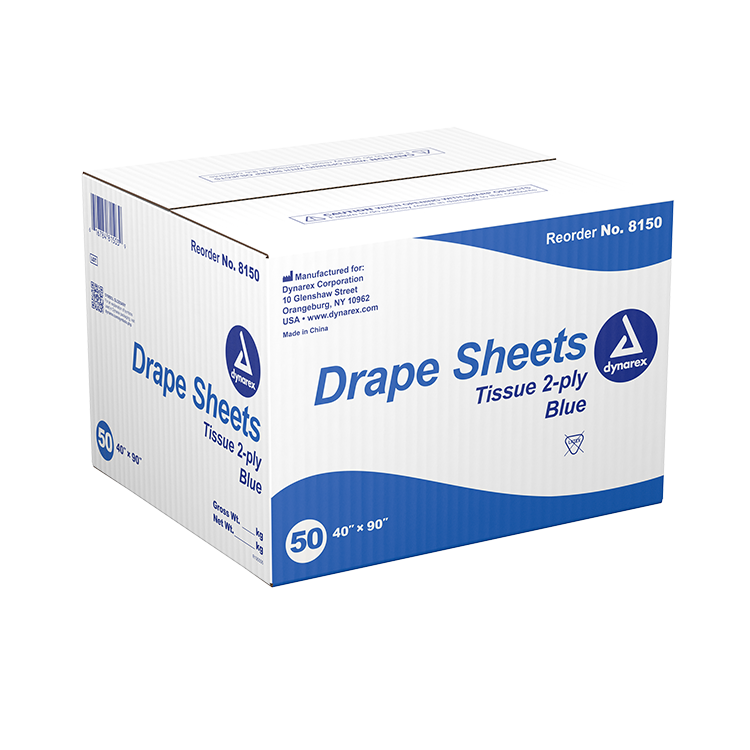 dynarex_8150@1.png Dynarex 8150 Drape Sheets, 40" x 90", 2 Ply, Blue, 50/cs