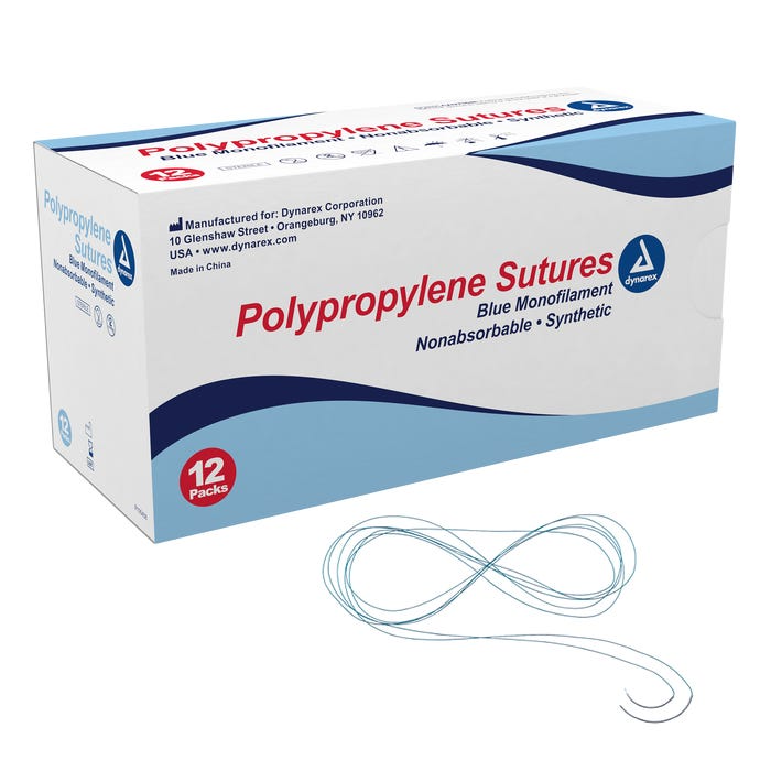 Dynarex 9119 Polypropylene Sutures-Non Absorbable - Synthetic, Blue, 5-0, C3 Needle, 18", 12/bx